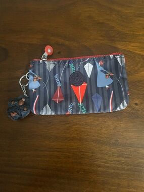 Kipling Navy Kite Print Coin Purse with Red Trim and Monkey Keychain